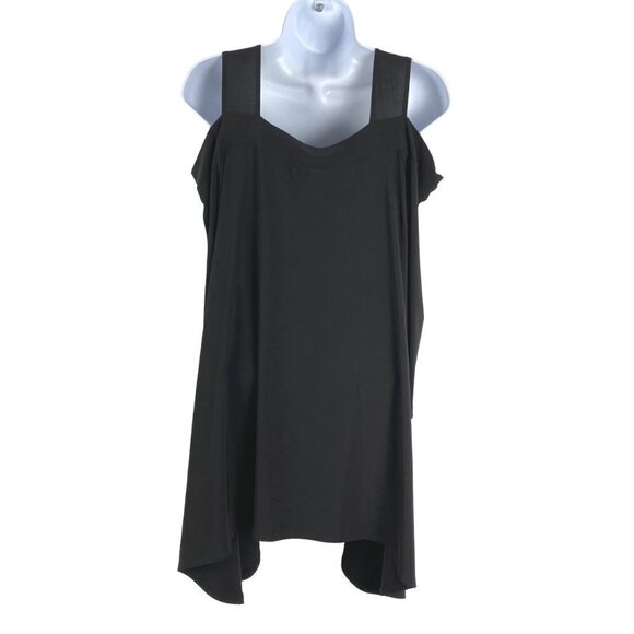 Clara Sun Woo Tunic Top Women's Small Cold Shoulder Black‎ Solid Stretch - Picture 6 of 7